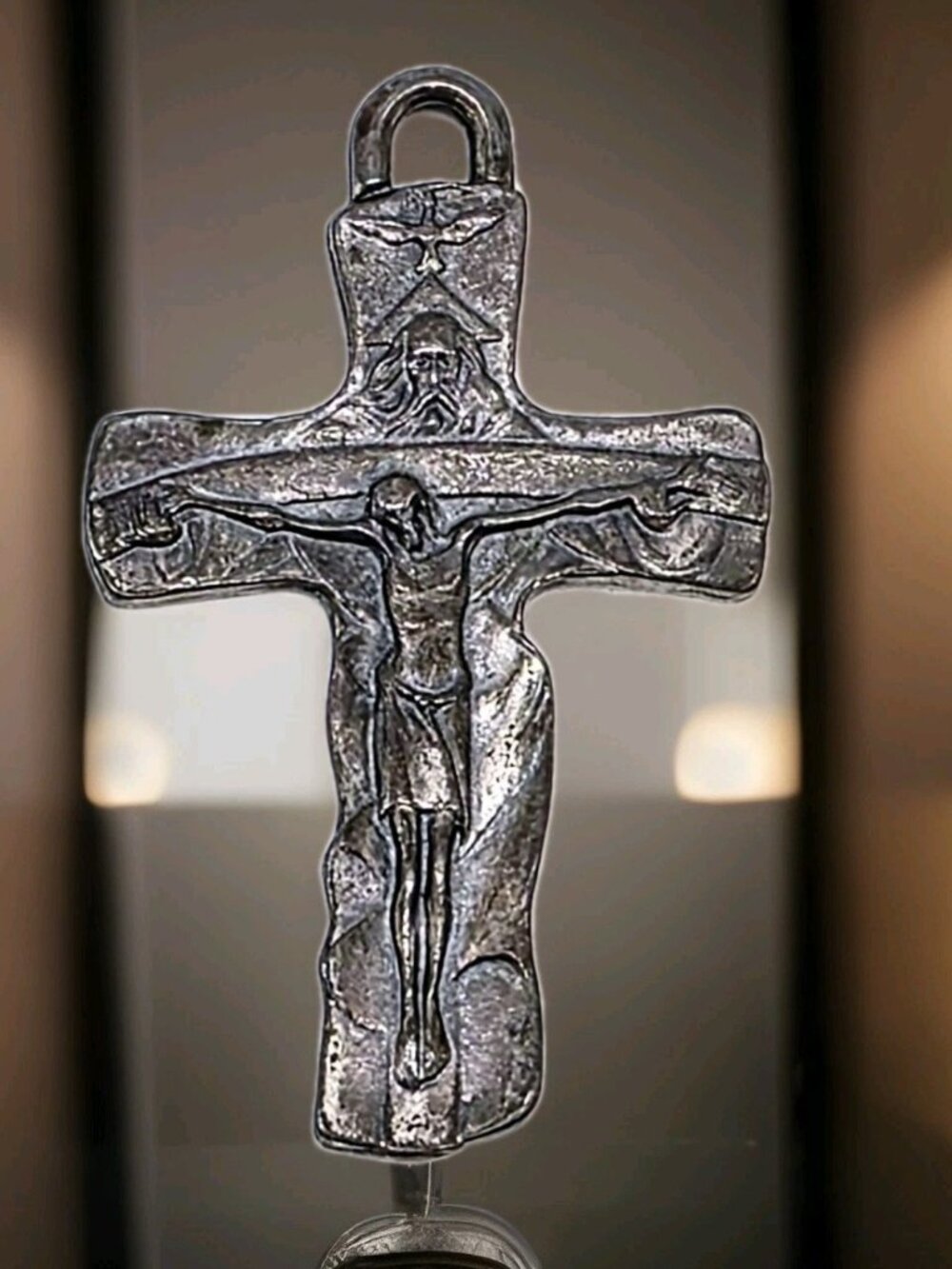 Vintage Silver Plated Crucifix Cross Pendant From Italy Religious Catholic